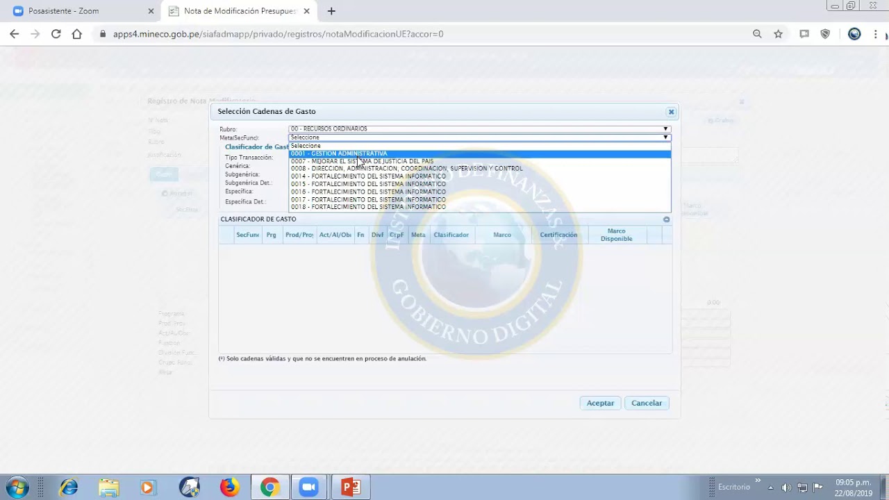 SIAF EN WEB MODULO PRESUPUESTO NOTAS MODIFICATORIAS
