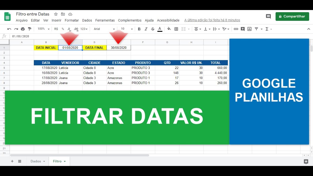 Filtro ENTRE DATAS no Google Planilhas