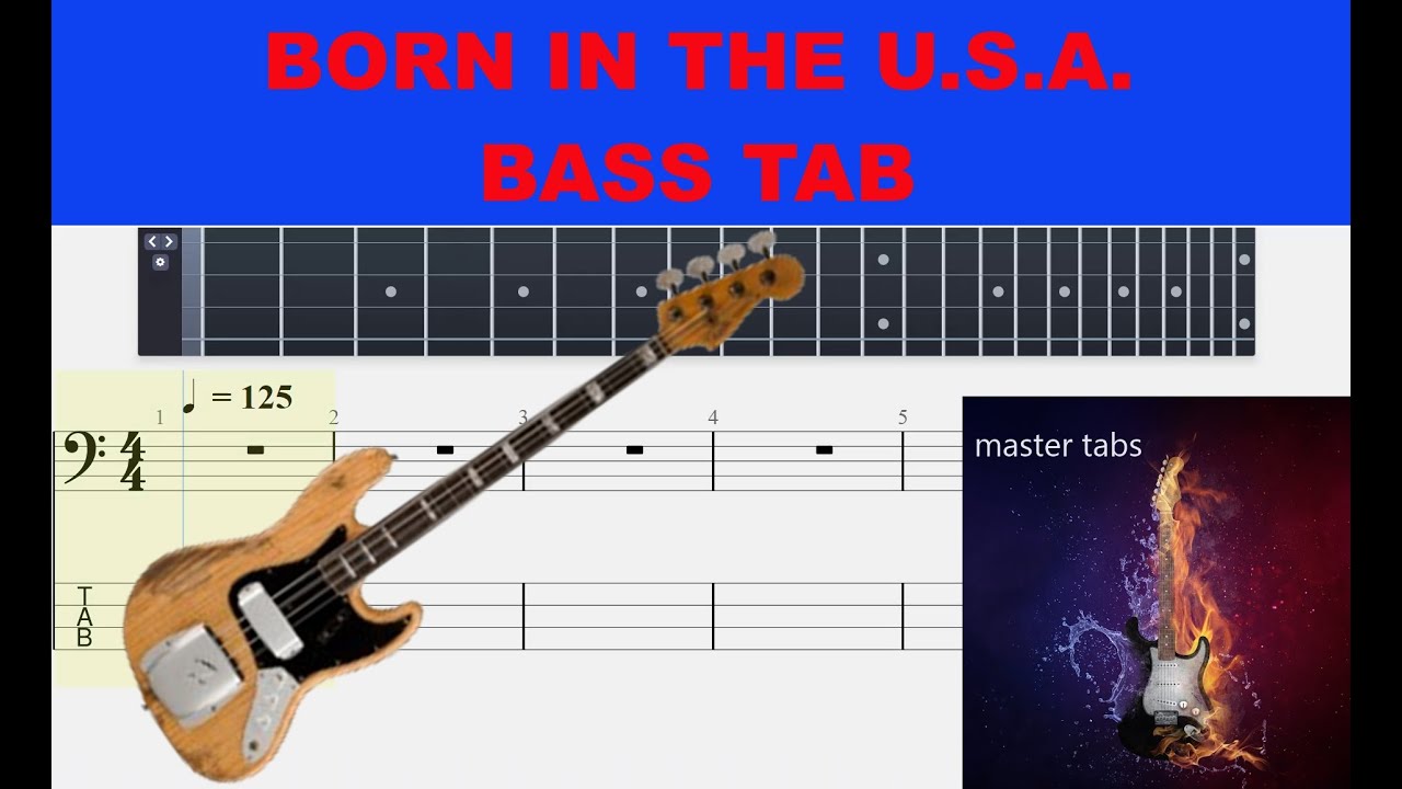 BORN IN The U.S.A. BRUCE SPRINGSTEEN#  | Bass Tab| TUTORIAL#Mastertabs#BestFreeYoutubeMusicLessons