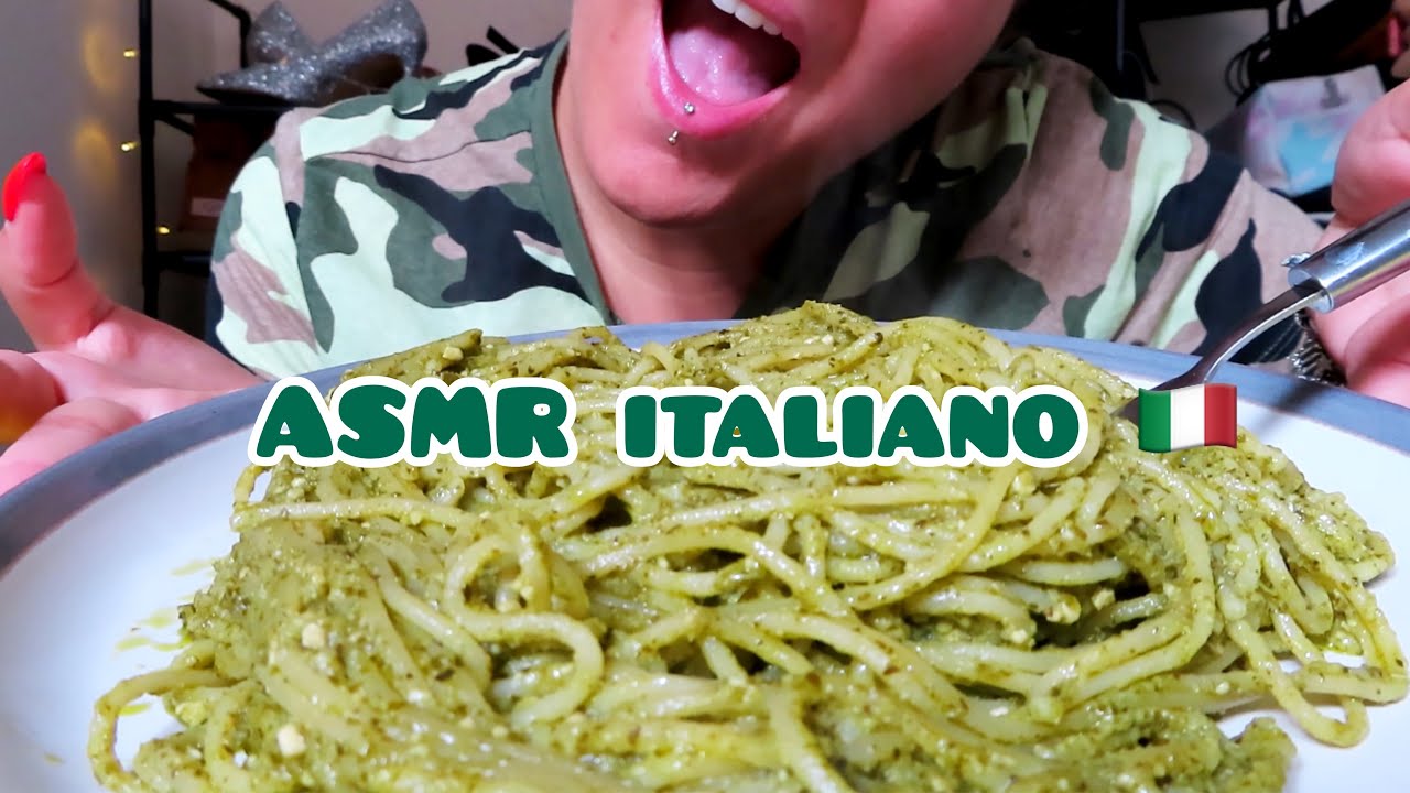 ASMR ITA: Pasta e Pesto 🇮🇹- EATING SOUNDS - ITALIAN PASTA - GREEN FOOD