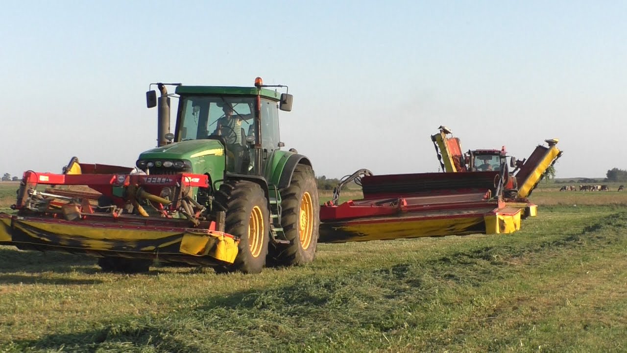 покос травы тракторами МТЗ 3022 Беларус и John Deere 8420. ч 2