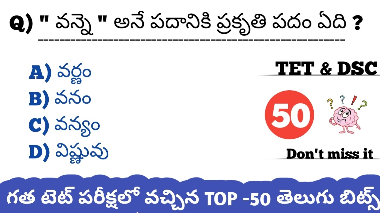 💡TOP -50 తెలుగు బిట్స్||✴️గత టెట్ లో వచ్చిన తెలుగు బిట్స్||Previous Year Tet Questions||