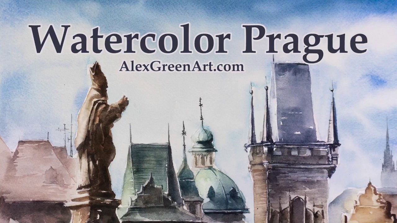 Prague. Watercolor sketch. Drawing process.