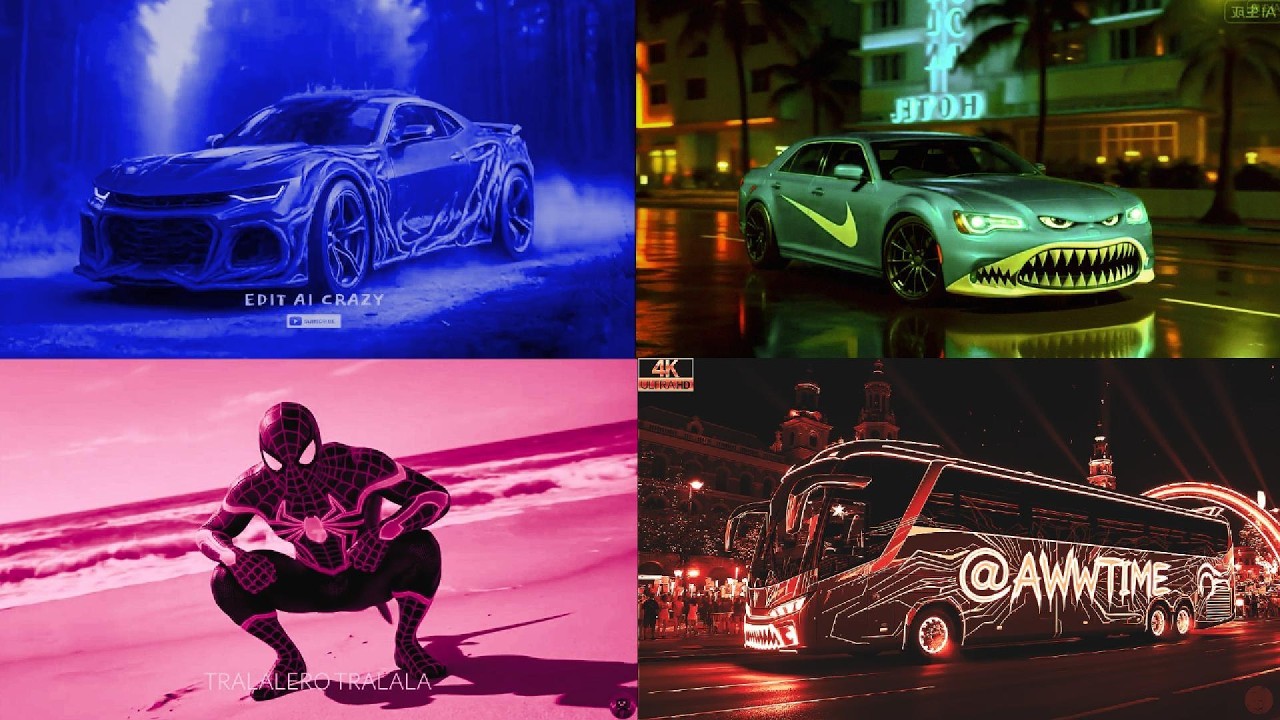 🔵BLUE FOREST BEAST CAR 🆚 GREEN SHARK MONSTER SEDAN 🩷 PINK BEACH SPIDER HERO 🆚  RED PARTY MONSTER BUS
