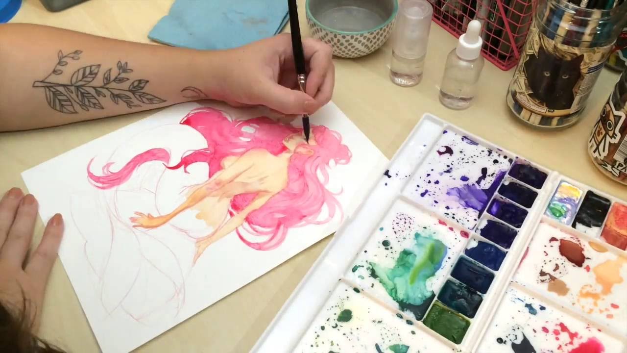 Watercolor Mermaid Painting Process
