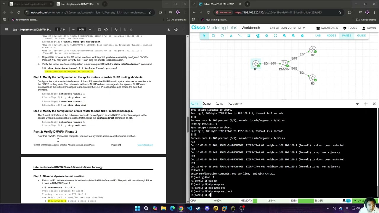 Modul 19 : 19.1.4 Lab - Implement a DMVPN Phase 3 Spoke-to-Spoke Topology