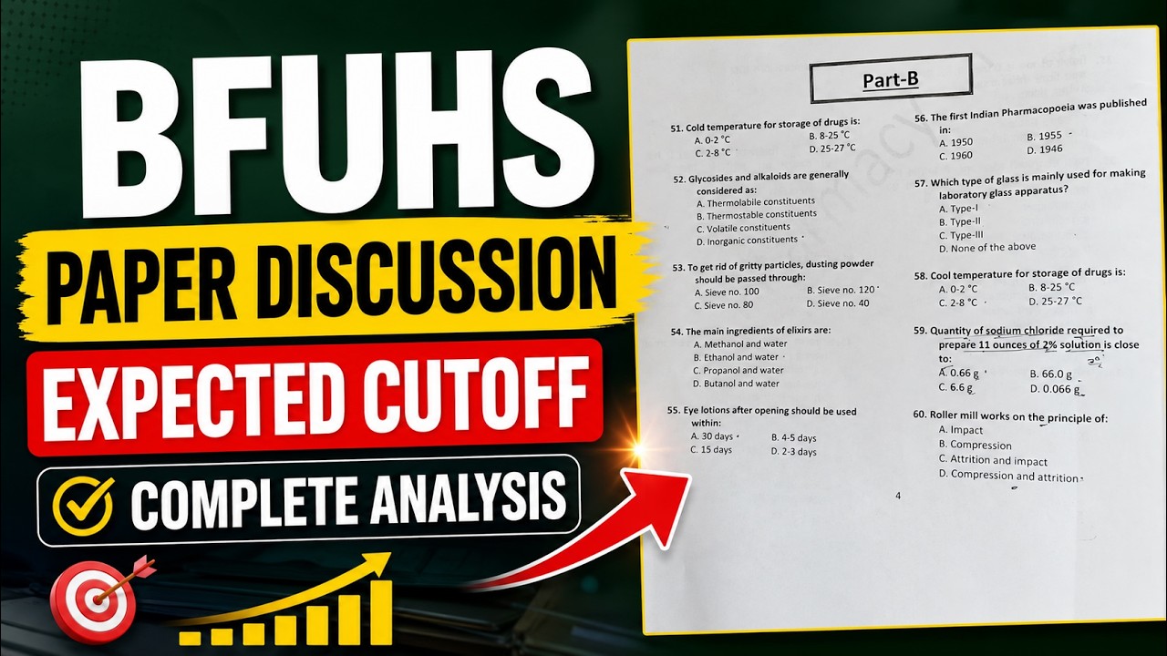 BFUHS Pharmacist Paper Discussion 2026 | Expected Cutoff | Complete Analysis | Memory Based Quest...