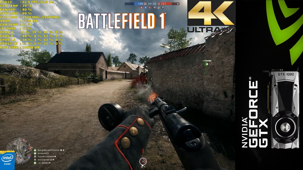 Battlefield 1 Ultra Settings 4K | GTX 1080 FE | i7 5960X 4.4GHz