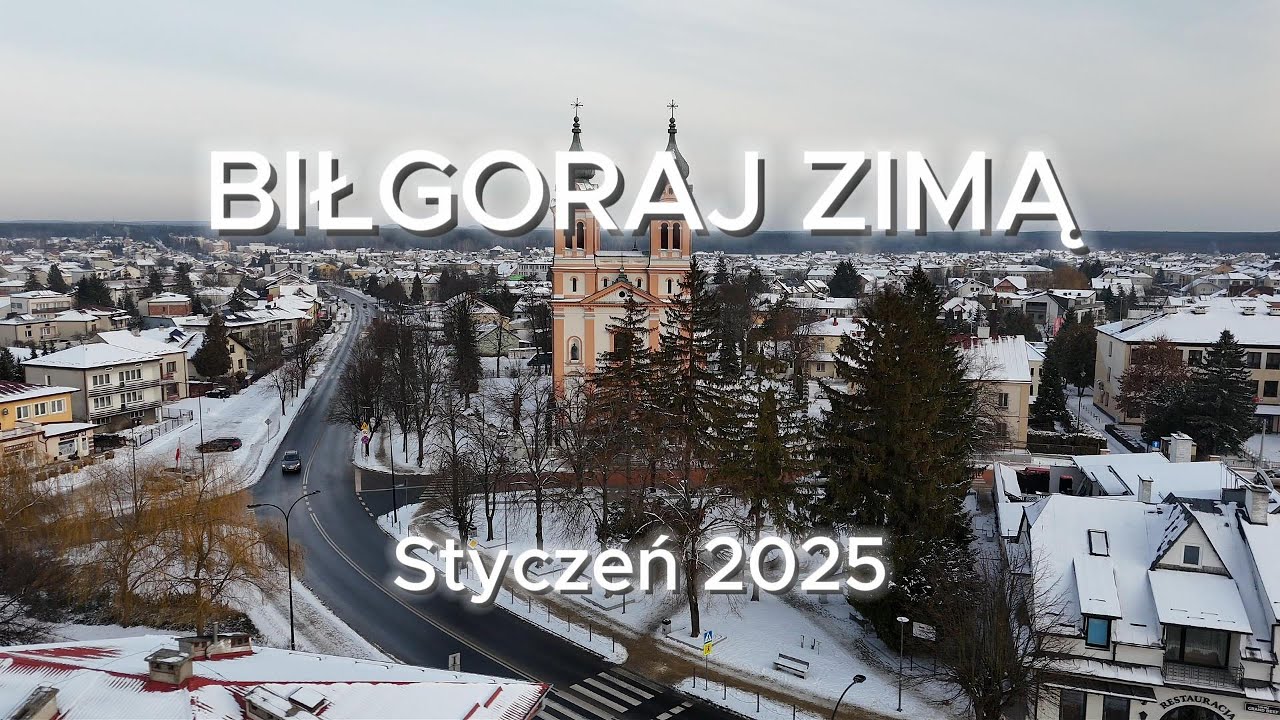 Biłgoraj zimą z lotu ptaka | Biłgoraj z drona w zimowej odsłonie | Biłgoraj w śniegu | dron Biłgoraj