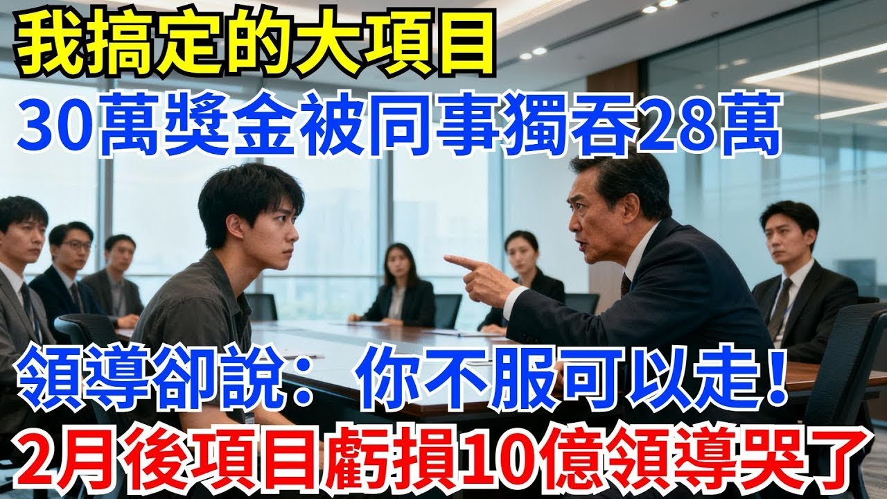 我搞定的大項目，30萬獎金被同事獨吞28萬，領導卻說：你不服可以走！我直接收拾東西離職出國，2個月後項目虧損10個億領導哭了！#奇聞軼事 #奇聞故事#職場故事#爽文#
