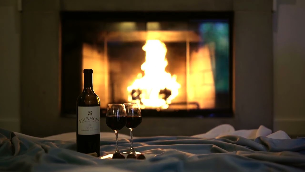 Fireplace & Wine Night 🍷 Soft Jazz, Fireplace Sounds & Relaxing Ambience - minimalist