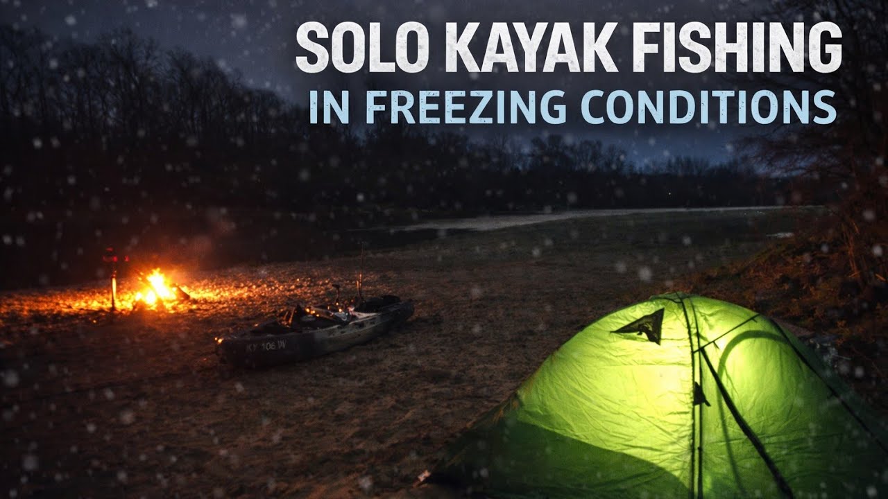 Solo Kayak Camping in Freezing Temps - River Smallmouth Fishing