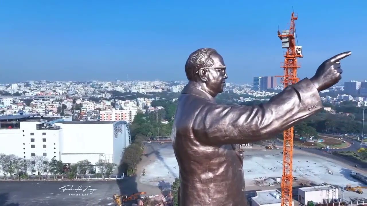 An Incredible Drone Video Of 125 Foot Tall Dr. BR Ambedkar Statue In Hyderabad, Telangana. 😍👌