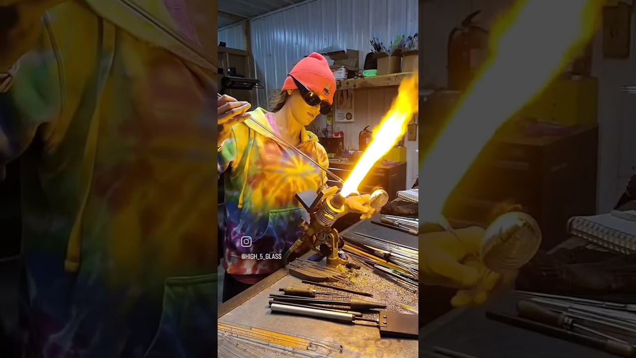 Threading molten glass onto solid glass 