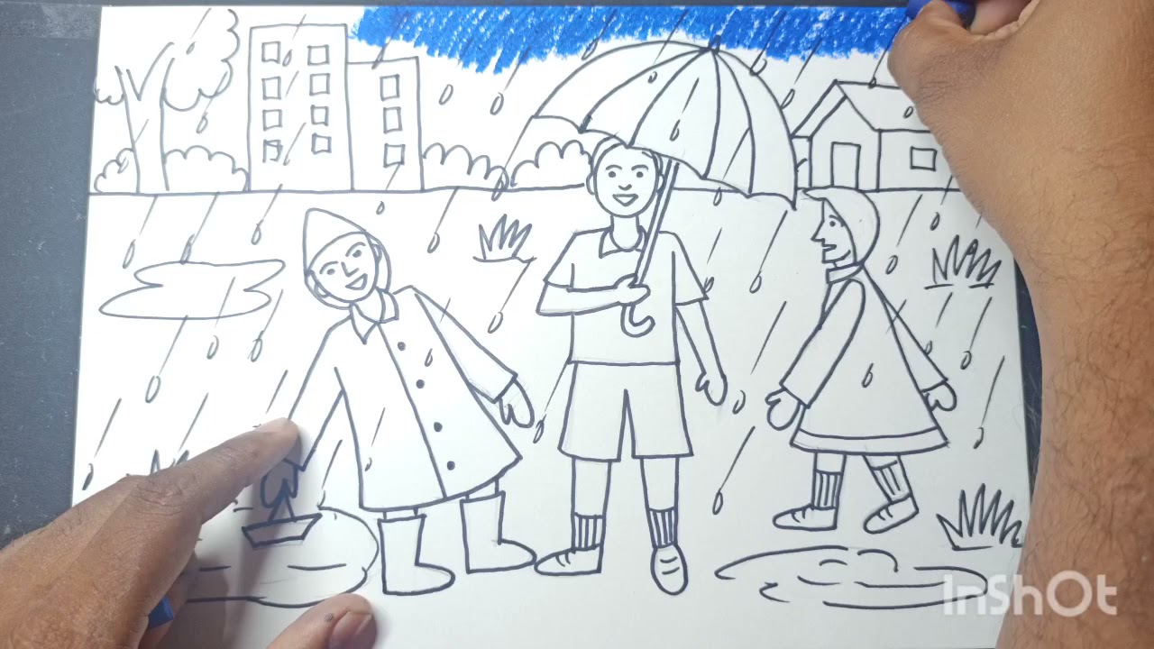 Rainy season Drawing,How to draw Rainy season memory drawing