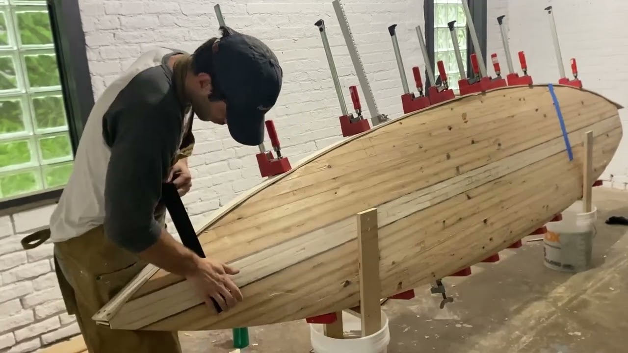 How to Make a Wood Paddle Board - #10 Attaching Your Rails