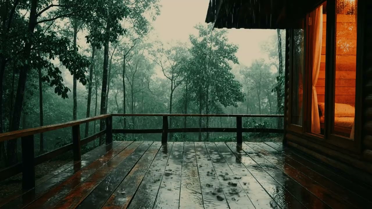 Night Rain in a Rainforest Cabin | Relaxing ASMR Sounds #asmrrain #junglerainsounds #woodencabinrain