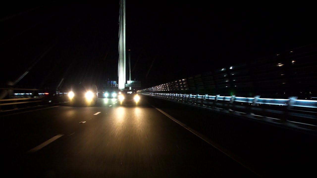 Highway driving at night over the bridge 4K (Free Footage, driving plate)