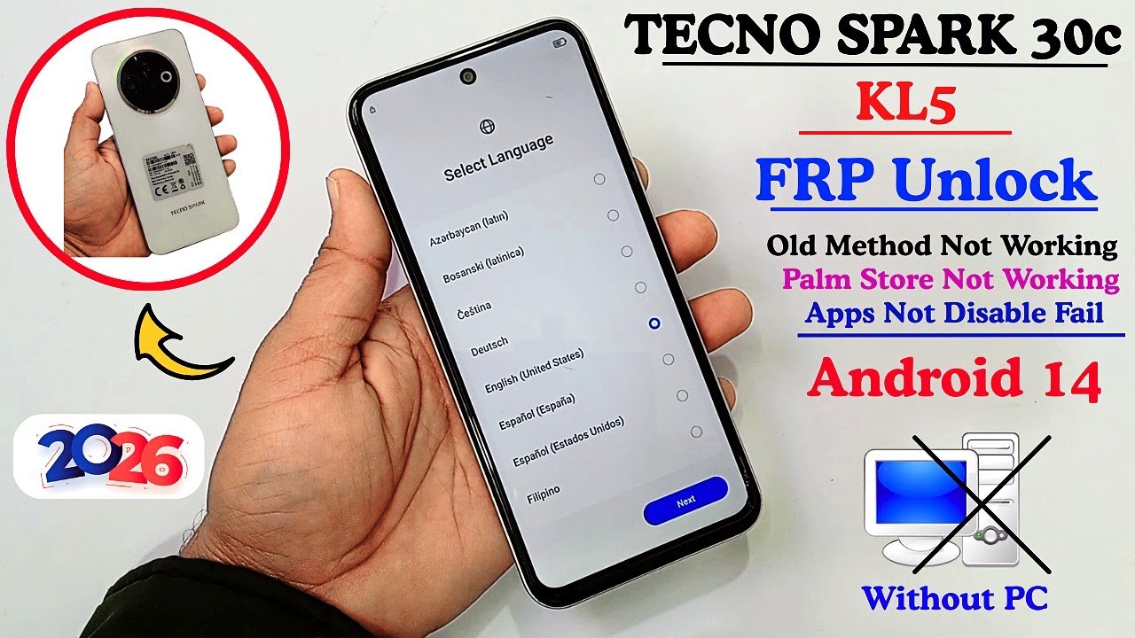 Tecno Spark 30c (KL5) Frp Bypass 2026 Without PC | Apps Disable Method Fail | Palm Store Not Working