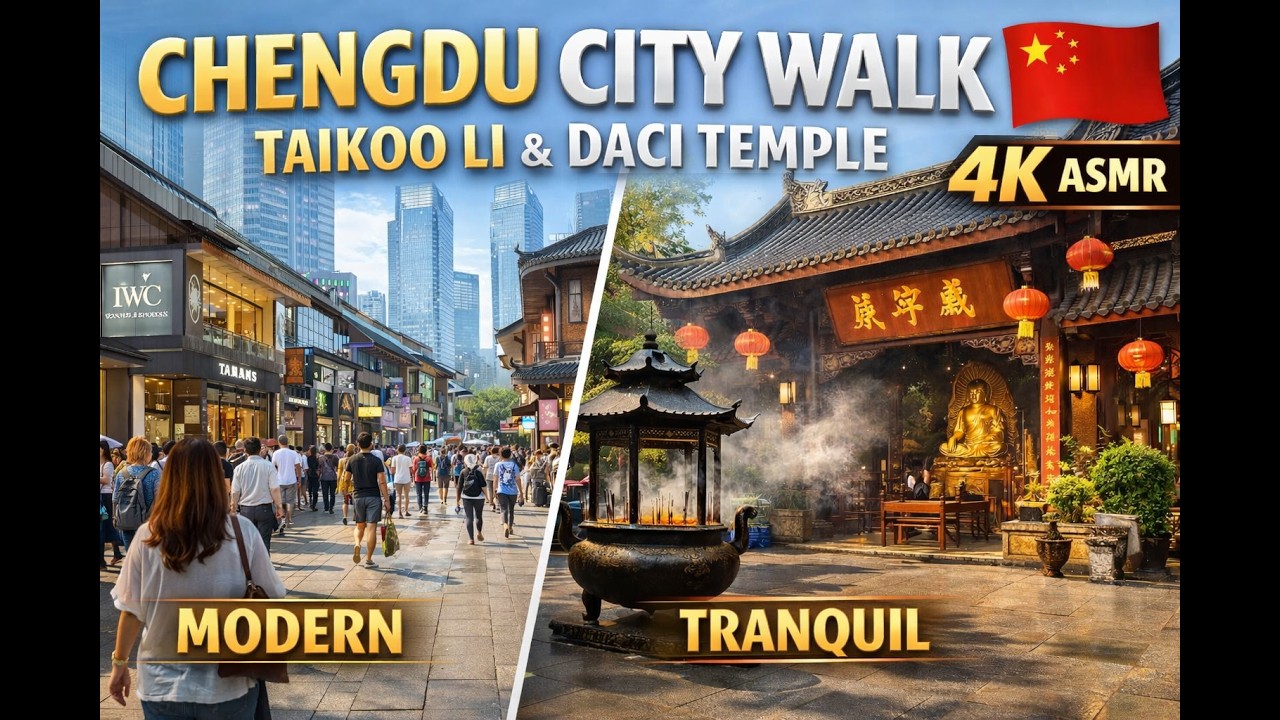 Chengdu City Centre Walking Tour Taikoo Li 太古里 City Walk Daci Monastery Temple  (4K ASMR Ambience)