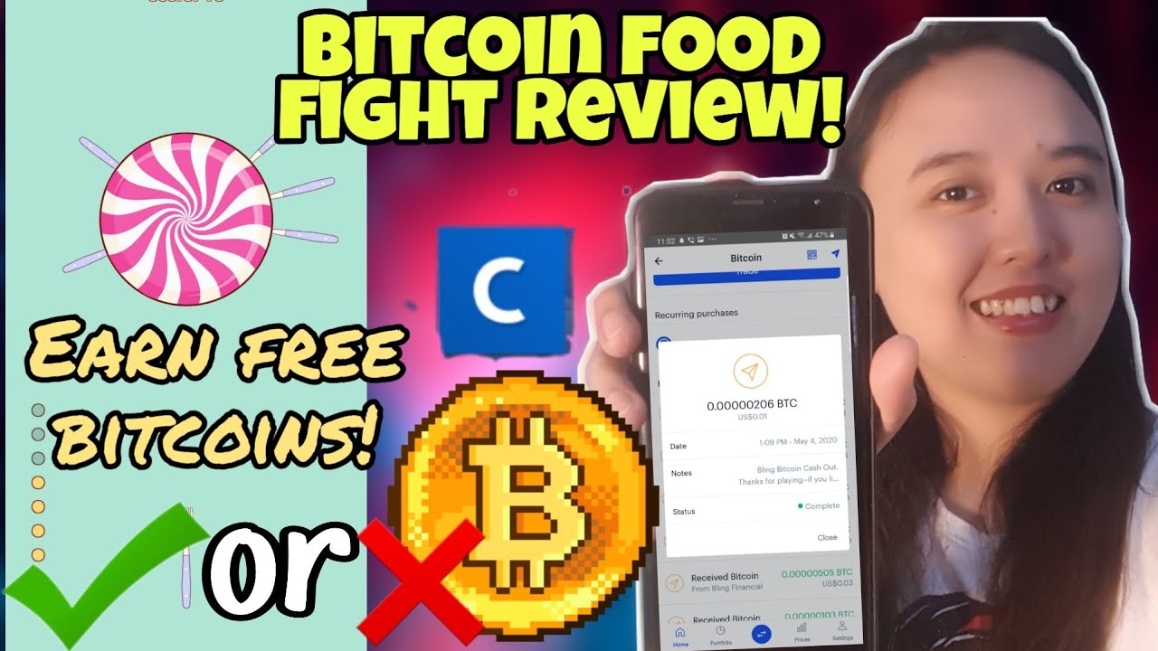 EARN FREE BITCOINS INSTANTLY? | BITCOIN FOOD FIGHT APP REVIEW! | FREE BITCOINS CASH VIA COINBASE!