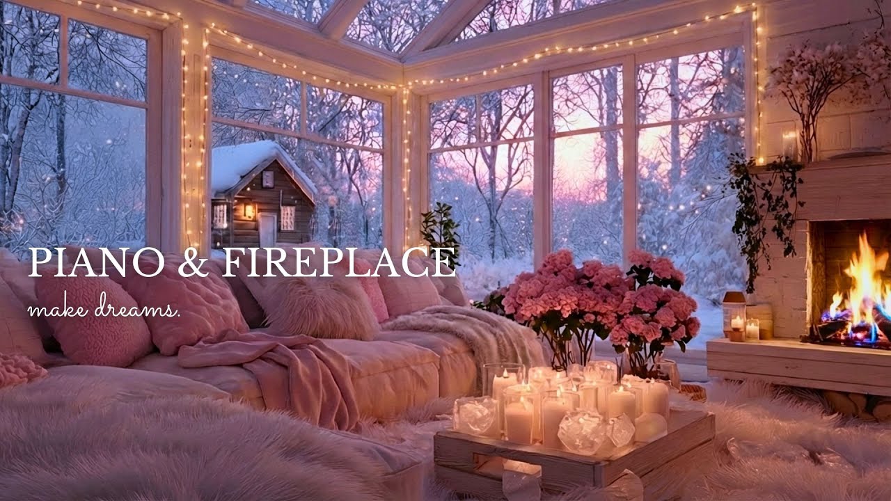 Romantic Cabin Night 💗🔥 Soft Piano & Fireplace Sounds for Calm Focus & Sweet Sleep