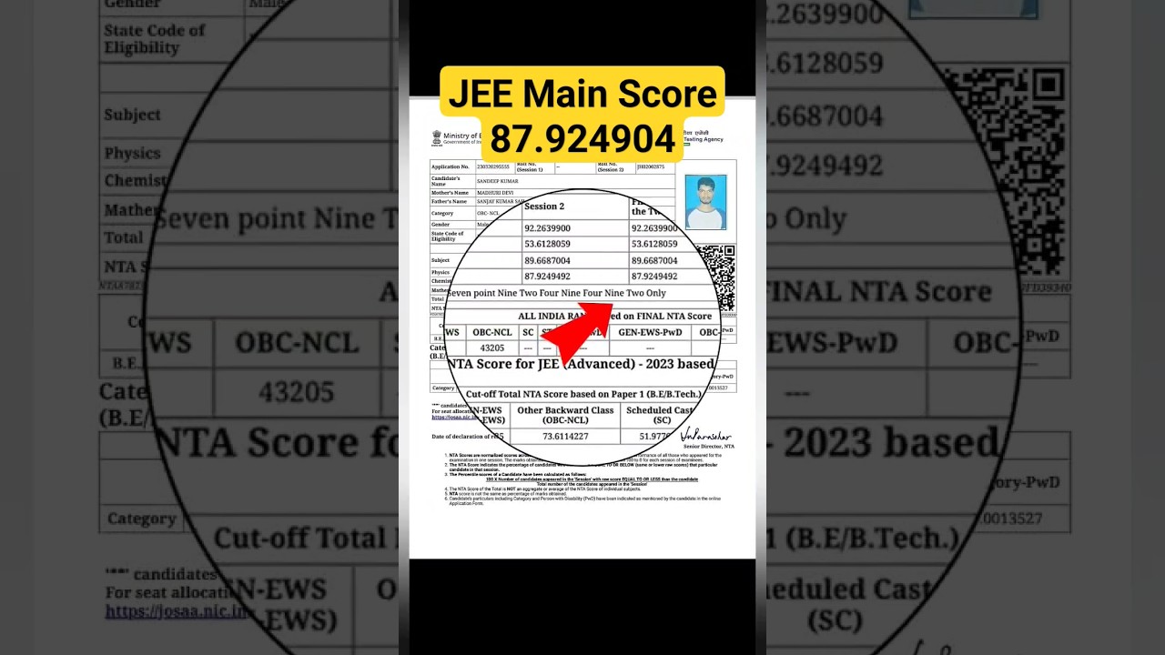 Jee MAIN Score 2023 | jee rank card #jeemain2024 #iitjee #jee