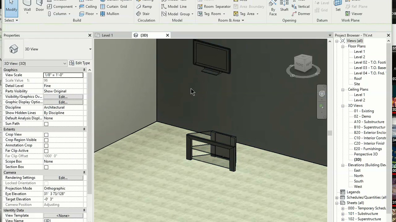 CIVIL-RESDESIGN: REVIT. Put the TV on the stand.