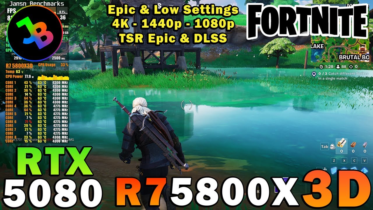 Fortnite | RTX 5080 | Ryzen 7 5800X3D | 4K - 1440p - 1080p | Epic & Low Settings | DX12