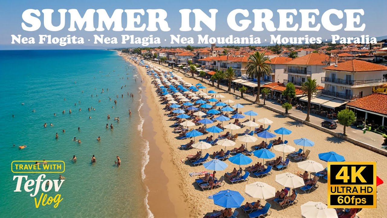 Summer in Greece, Halkidiki: Nea Flogita, Nea Plagia, Mouries, Paralia & Nea Moudania Tour | 4K