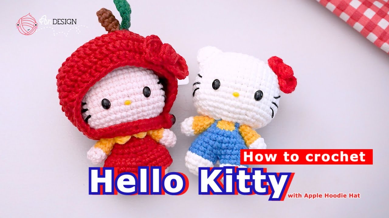 Как связать крючком Hello Kitty в красном платье с капюшоном Apple 🍎 | Пошаговое руководство