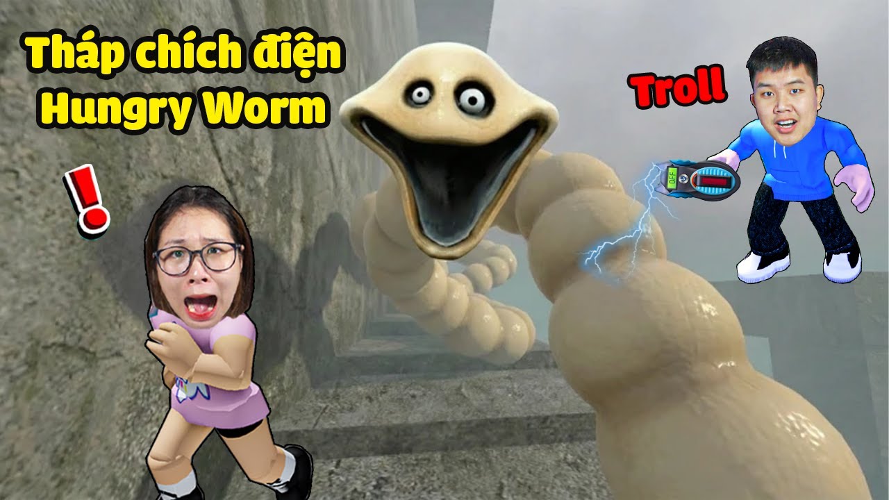 bqThanh Troll Chích Điện HUNGRY WORM Dài Ngoằn Ngoèo Đuổi Cắn Ốc Chạy Xì Khói Mông Hét To