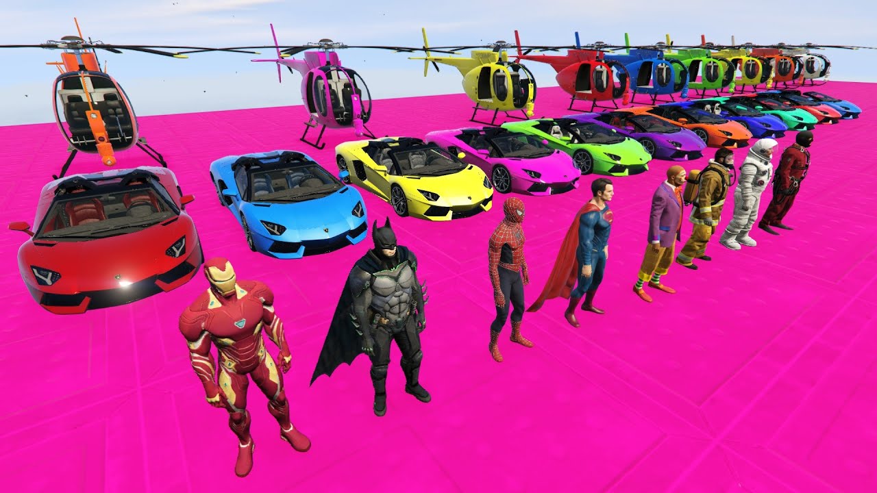 GTA V Stunt Map with Lamborghini Aventador Marvellous Car Race Challenge helicopters and Jet Skies !