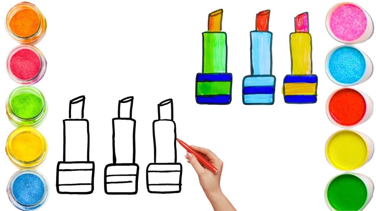 How To Draw cute Lipstick Drawing, Painting & Coloring For Kids and Toddlers_ Child Art 🐋🌈🎨