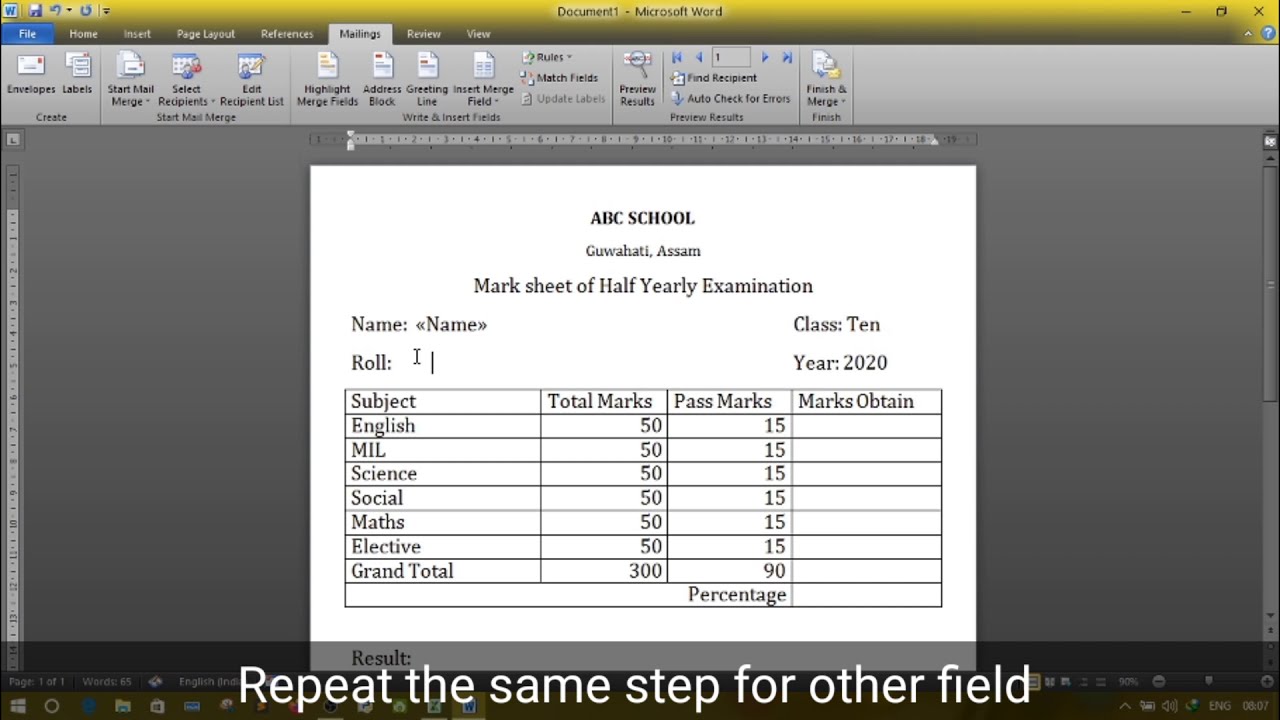 Create individual Report Card from Excel Sheet