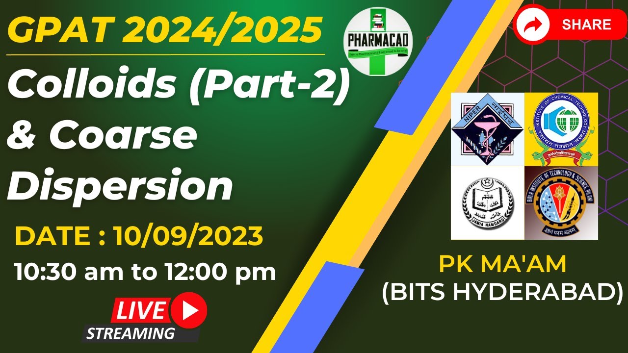 Colloids (Part-2) & Coarse Dispersion | Pharmaceutics | GPAT/NIPER