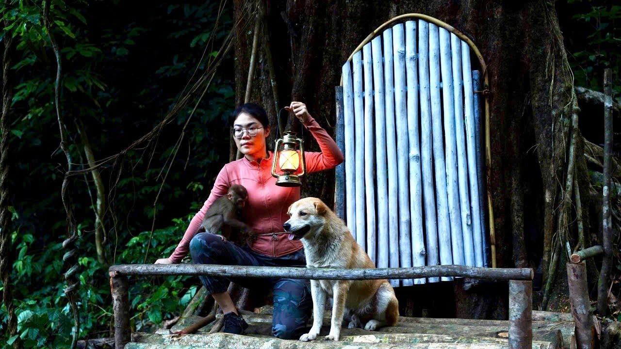 I have built a secret shelter in the forest inside a giant tree | Surviving alone