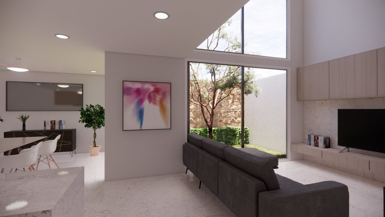 CASA MINIMALISTA de 10x15m  CON ATMÓSFERA REFRESCANTE | Espacios amplios.