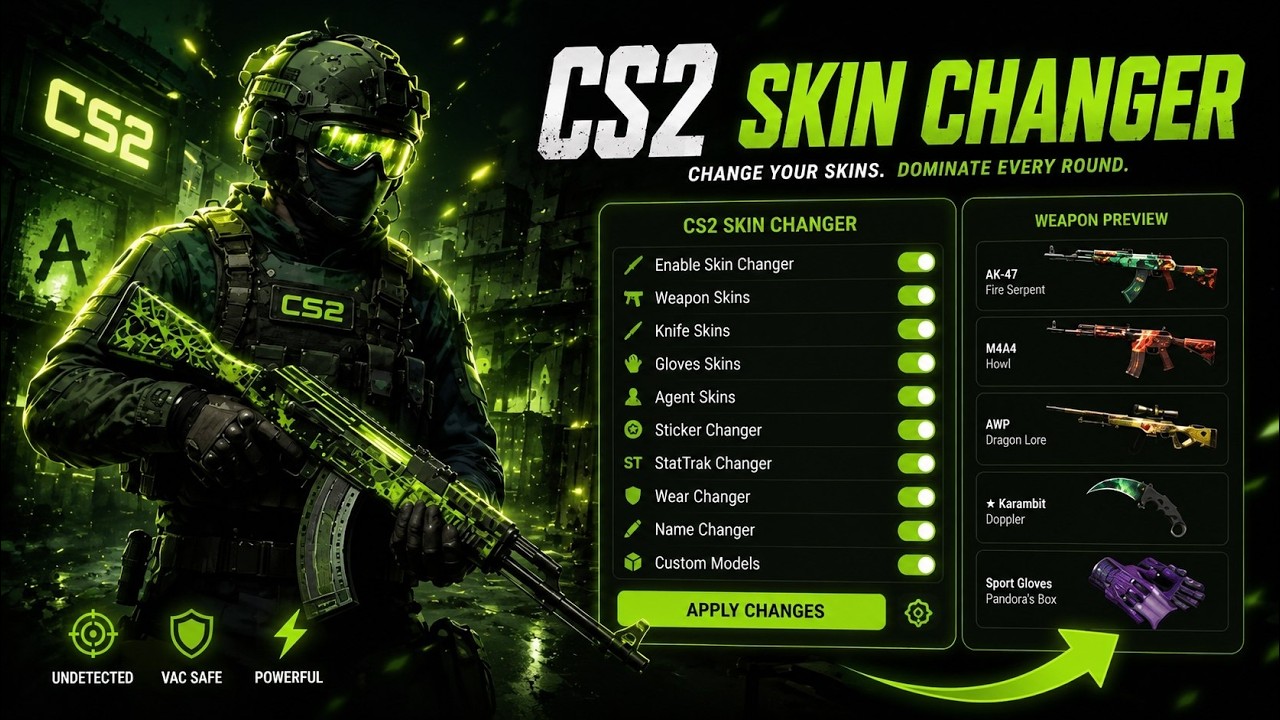 Скинченджер CS2 2026 Бесплатно ПК Необнаружимый | Все скины + ножи и перчатки [Без бана]