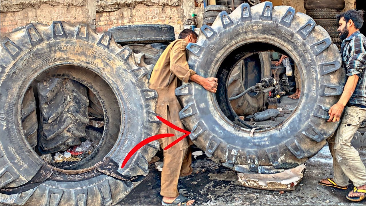 The Most Interesting Repairing Process of Sidewall Damage Big Tractor Tire Using Gypsum Mold Method