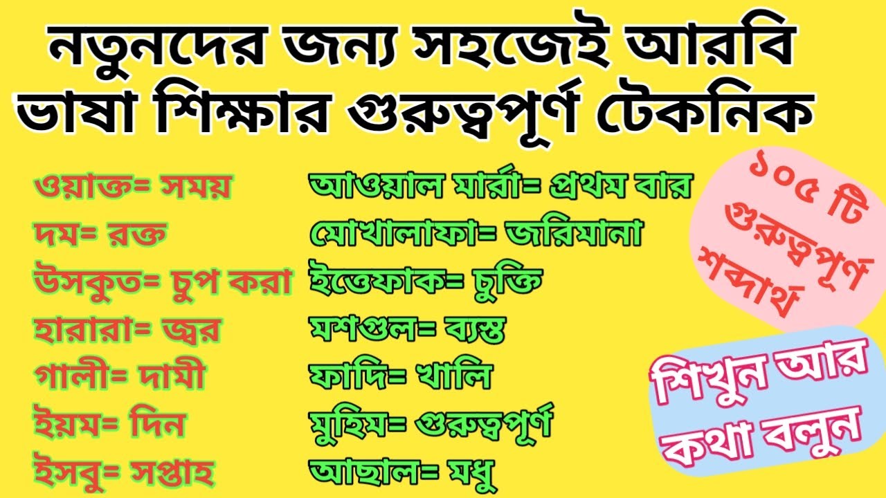 নতুনদের জন্য সহজেই আরবি ভাষা শিক্ষা | আরবি কথা বলার জন্য শব্দার্থ | Arabic language Bangla|আরবি ভাষা