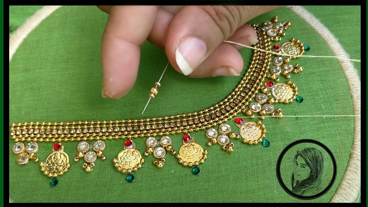 latest Maggam work( Aari work ) with normal needle ( Lakshmi coin / kasu work with normal needle.