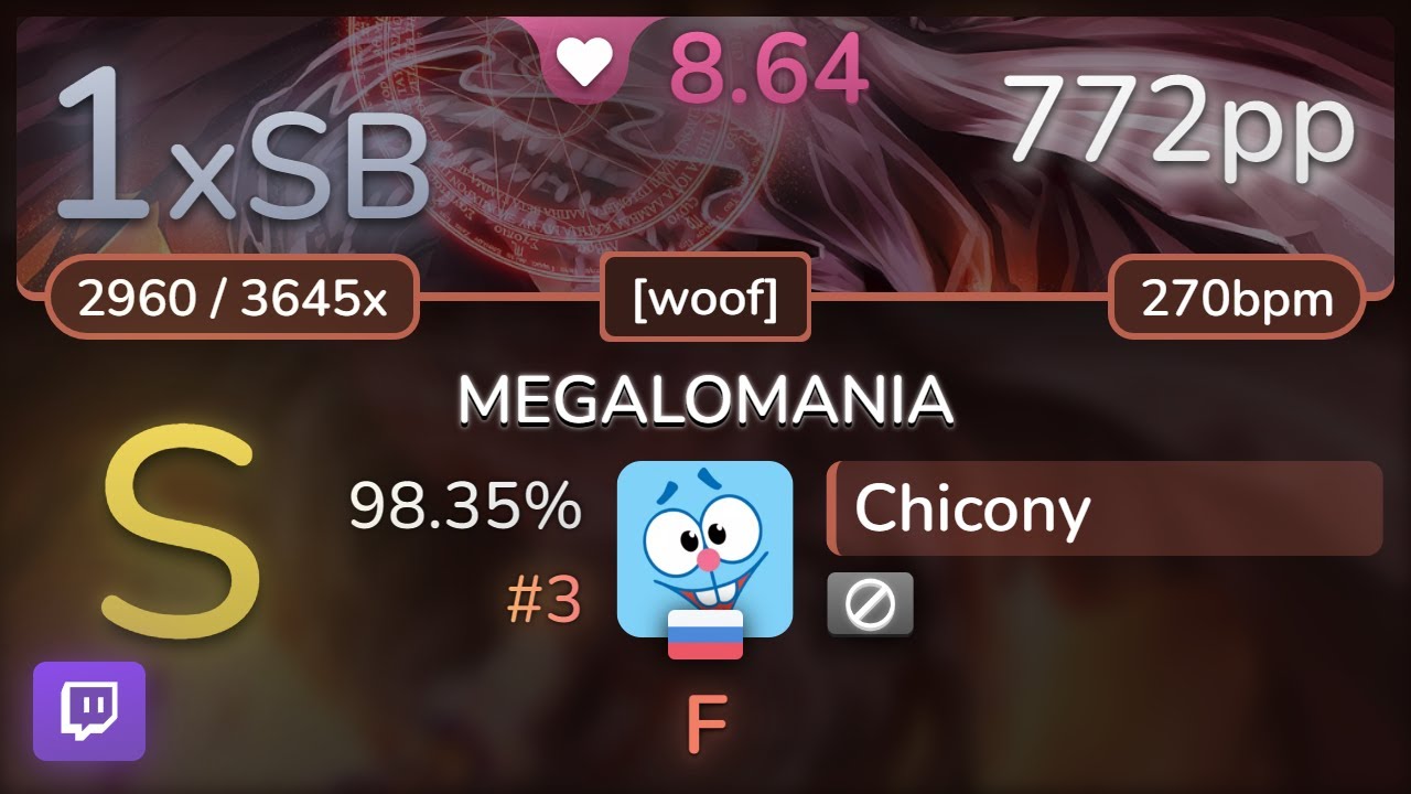 🔴 8.6⭐ Chicony | UNDEAD CORPORATION - MEGALOMANIA [woof] 98.35% 1xSB #3 | 772pp - osu!