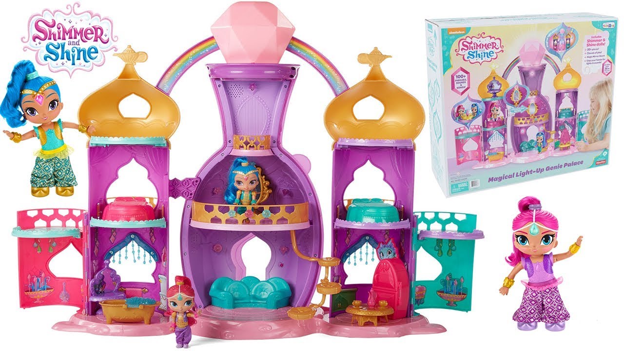 SHIMMER AND SHINE MAGICAL LIGHT UP GENIE PALACE, DOLLS AND GIANT CASTLE, ACCESSORIES, GEMS, UNBOXING