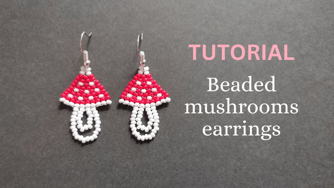 Diy how to make beaded mushroom earrings, easy seed bead earrings, beading tutorial
