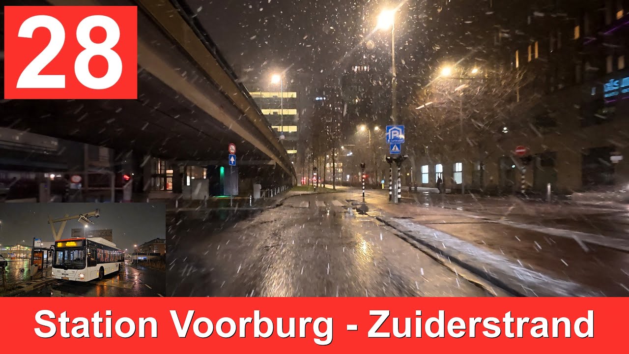 HTM lijn 28: Den Haag Zuiderstrand - Station Voorburg v.v. | sneeuw | HTM 1003 | 2025