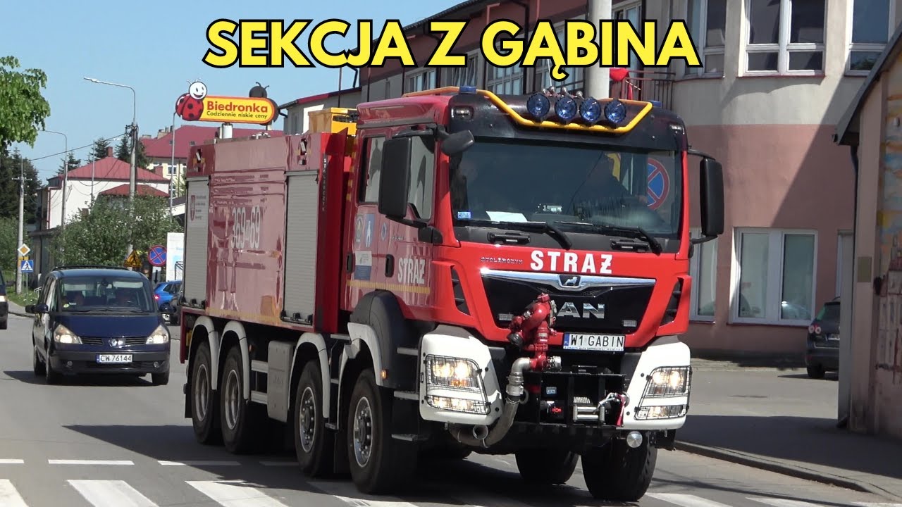 Alarmowanie i wyjazd sekcji gaśniczej GBA MAN TGM i wielki GCBA MAN TGS z OSP Gąbin do pożaru!
