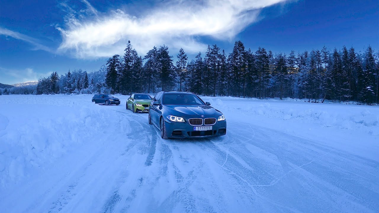 BMW F11 M550d, F82 M4, F20 M140i and Mercedes C63 AMG on ice!