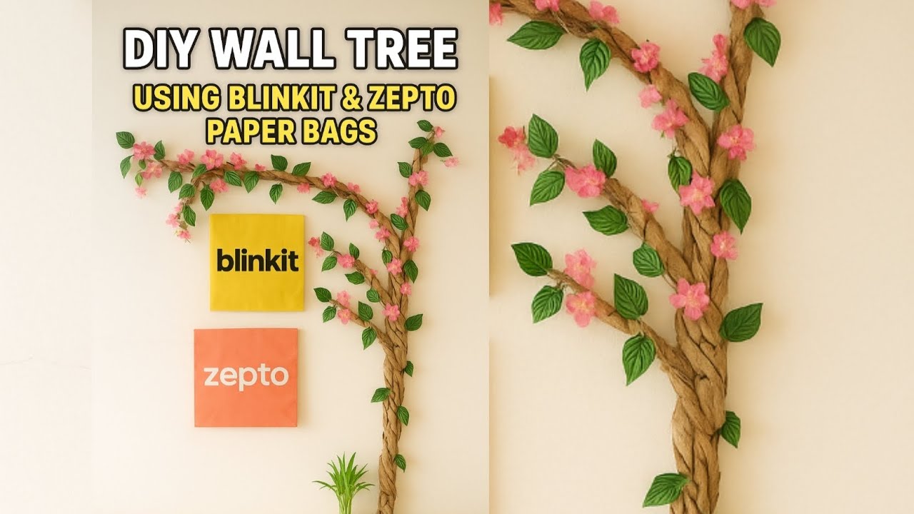 DIY Wall Tree Using Blinkit & Zepto Paper Bags 🌿Creative Home Decor Idea #paperbagcraft #wastetobest