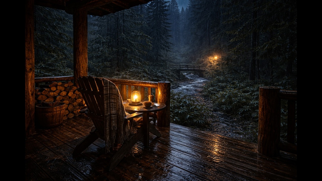 Heavy Rain with Thunder and Lightning  for Deep Sleep | Forest Cabin Ambience | Peaceful Sleep